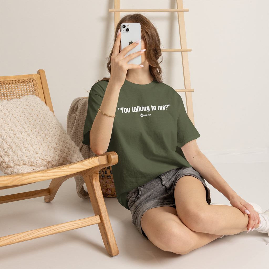 "You Talking to Me?" White Print. Retro Streetwear Statement Tee | Unisex Bold Graphic Shirt, Witty Conversational Apparel